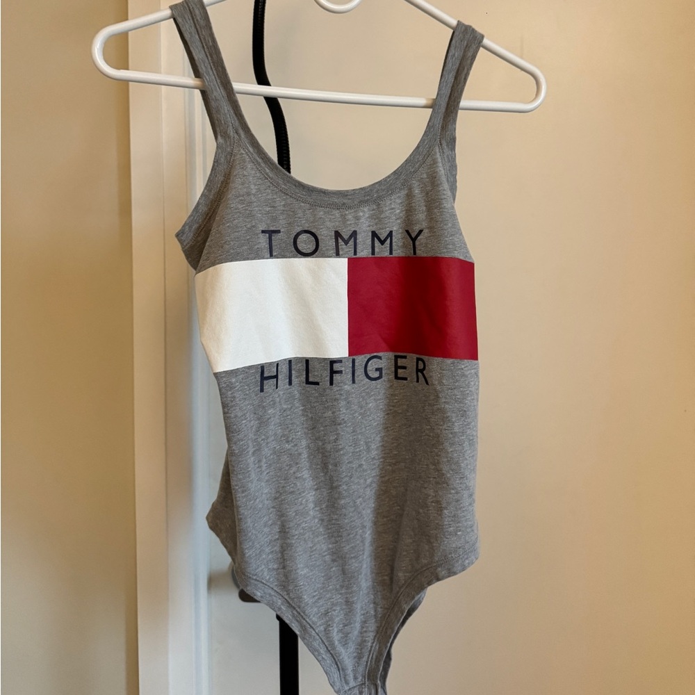 Tommy Hilfiger Gray and Red Tank Bodysuit